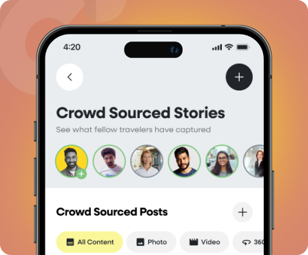 Travel mobile app UX/UI design by Centmore showcasing scenic route discovery, crowd-sourced travel stories, destination recommendations, and community engagement.