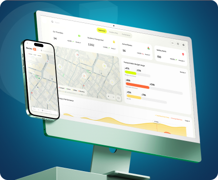 Student transportation management dashboard UX/UI design by Centmore featuring school bus operations, awarded routes, driver assignments, transportation status, and route management.