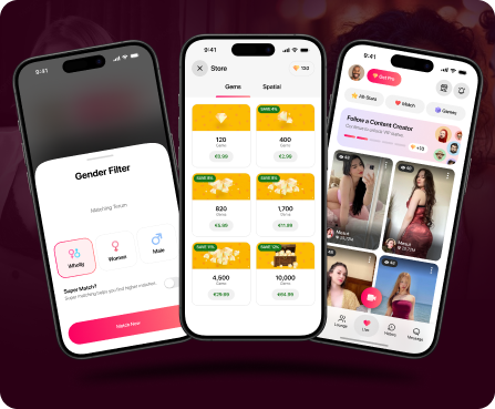 UX/UI design case study by Centmore for a Turkish video-first dating and live social platform featuring mobile app screens, creator tools, and interactive user experiences.